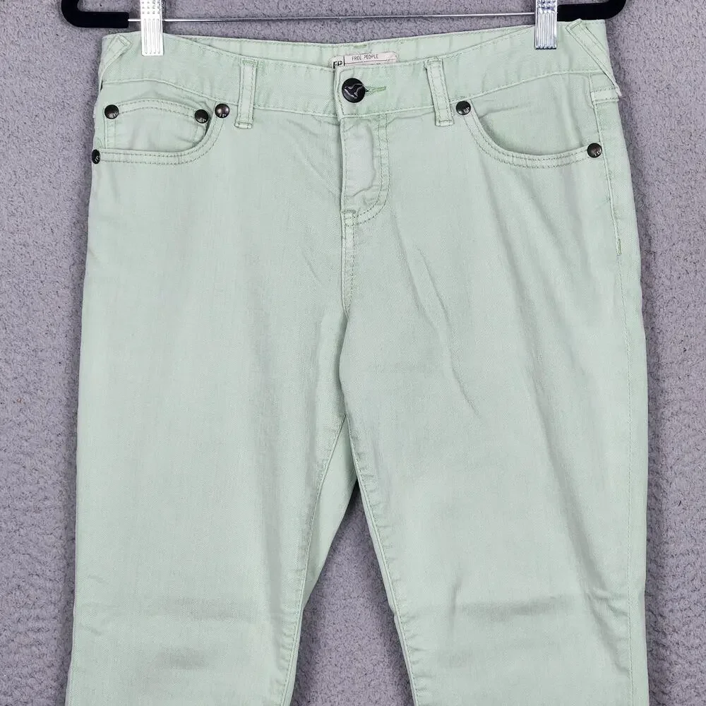 FREE PEOPLE Jeans Womens Size 29 Green Mint Ankle Zip Skinny Denim Pockets
